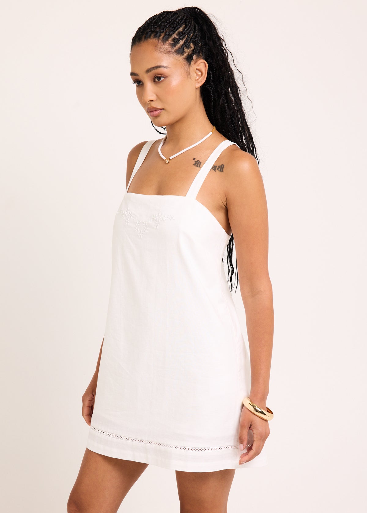 Nerida Lace Detail Mini Dress NATURAL