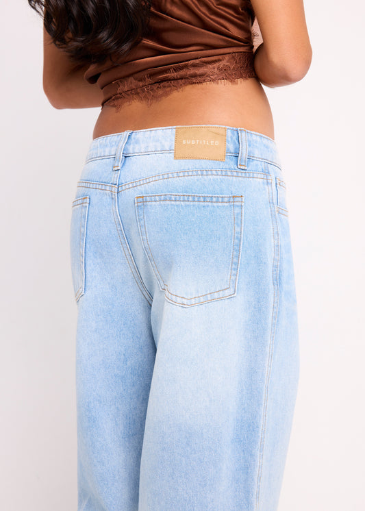 Fez Wide Leg Flare Denim Pants VINTAGE STONE WASH