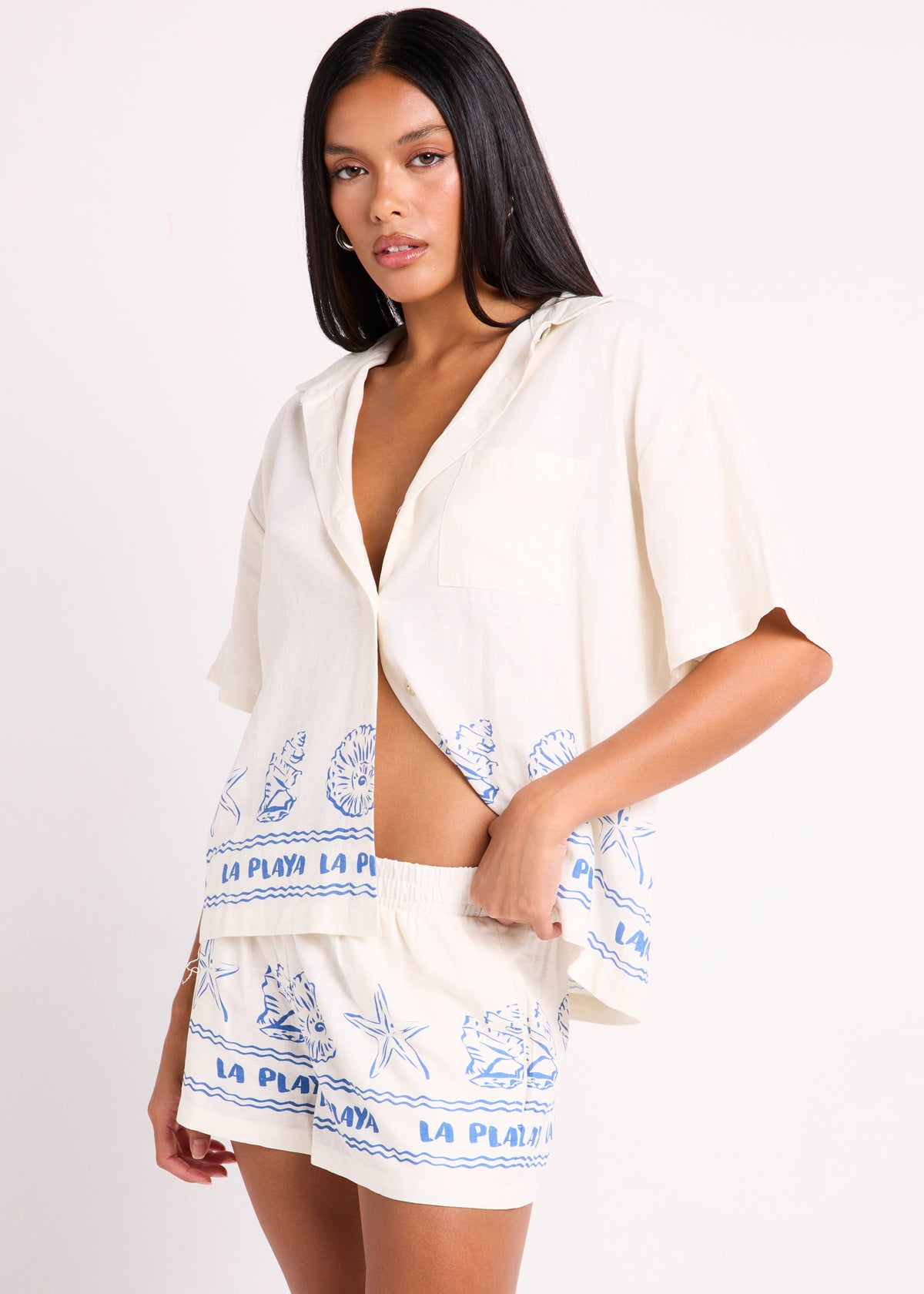Lumea Short Sleeve Printed Shirt NATURAL