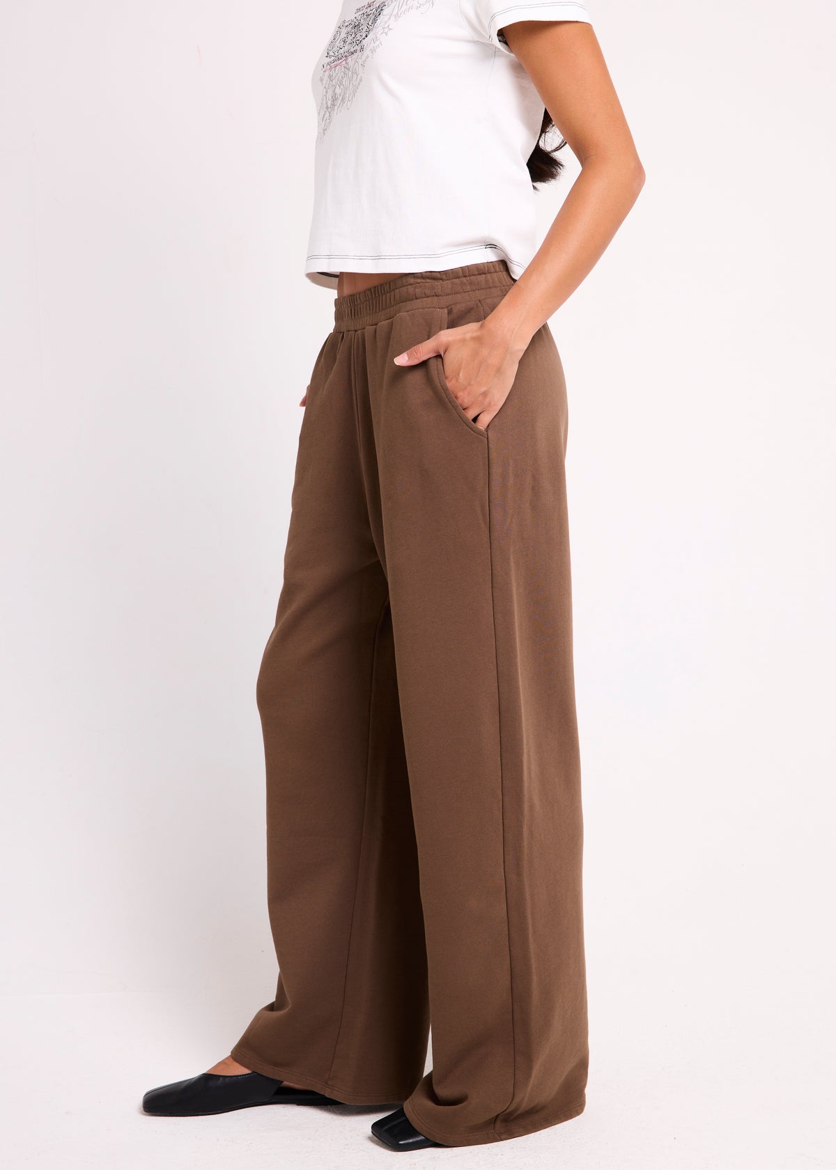 Cannes Wide Leg Fleece Pants BROWN