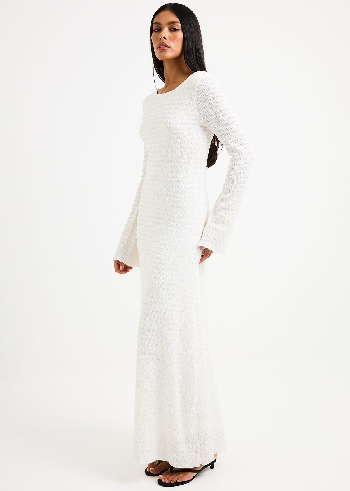 Havana Knit Long Sleeve Dress WHITE