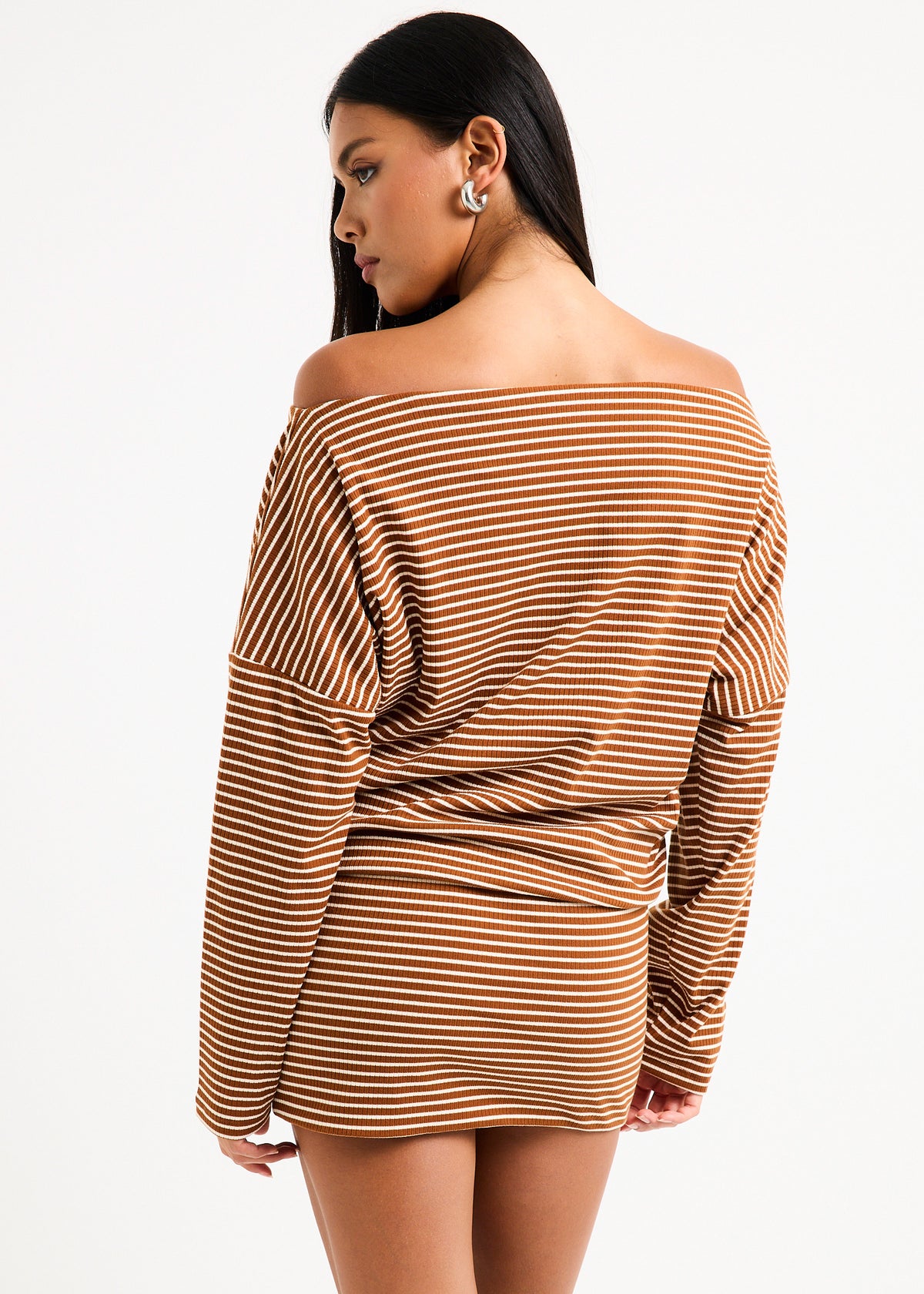 Dara Stripe Off Shoulder Mini Dress ASSORTED