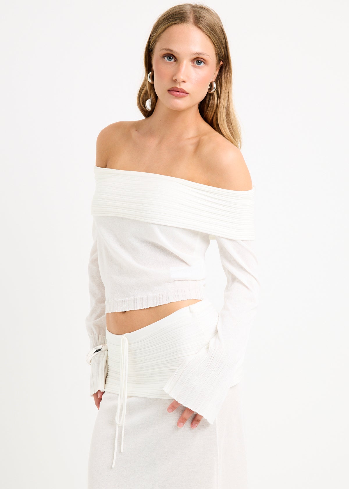 Palma Off Shoulder Knit Top WHITE