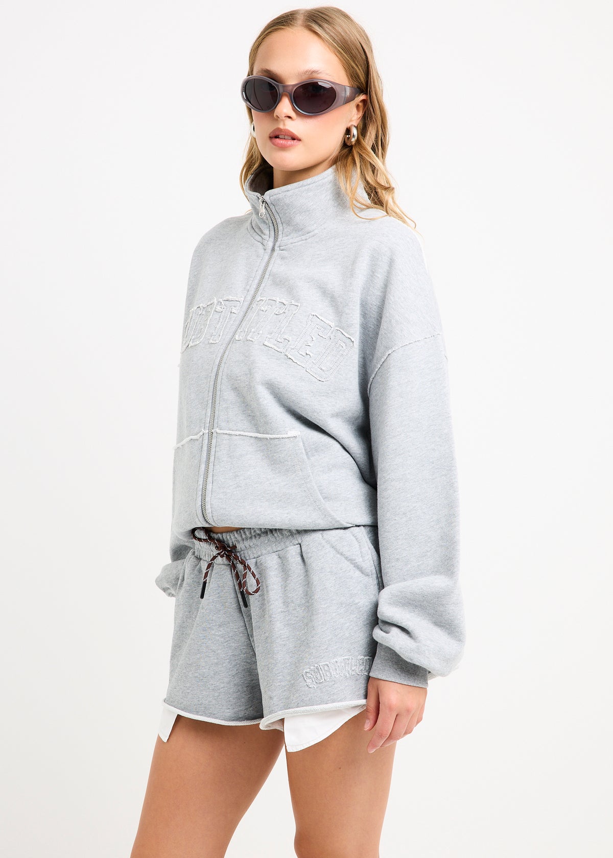 Brie Funnel Oversized Zip Thru Jacket MID GREY MARLE