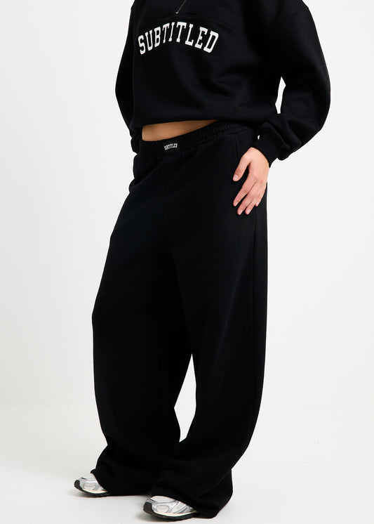 Athletic Wide Leg Fleece Pants BLACK