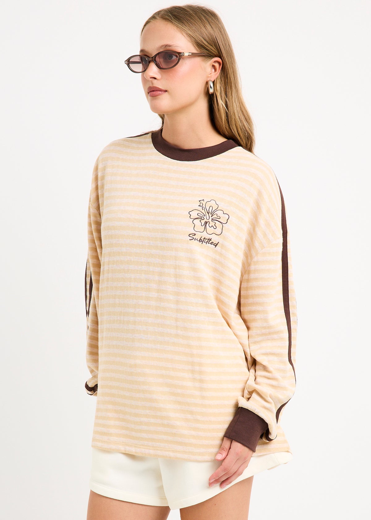 Arizona Contrast Stripe Long Sleeve Top ECRU