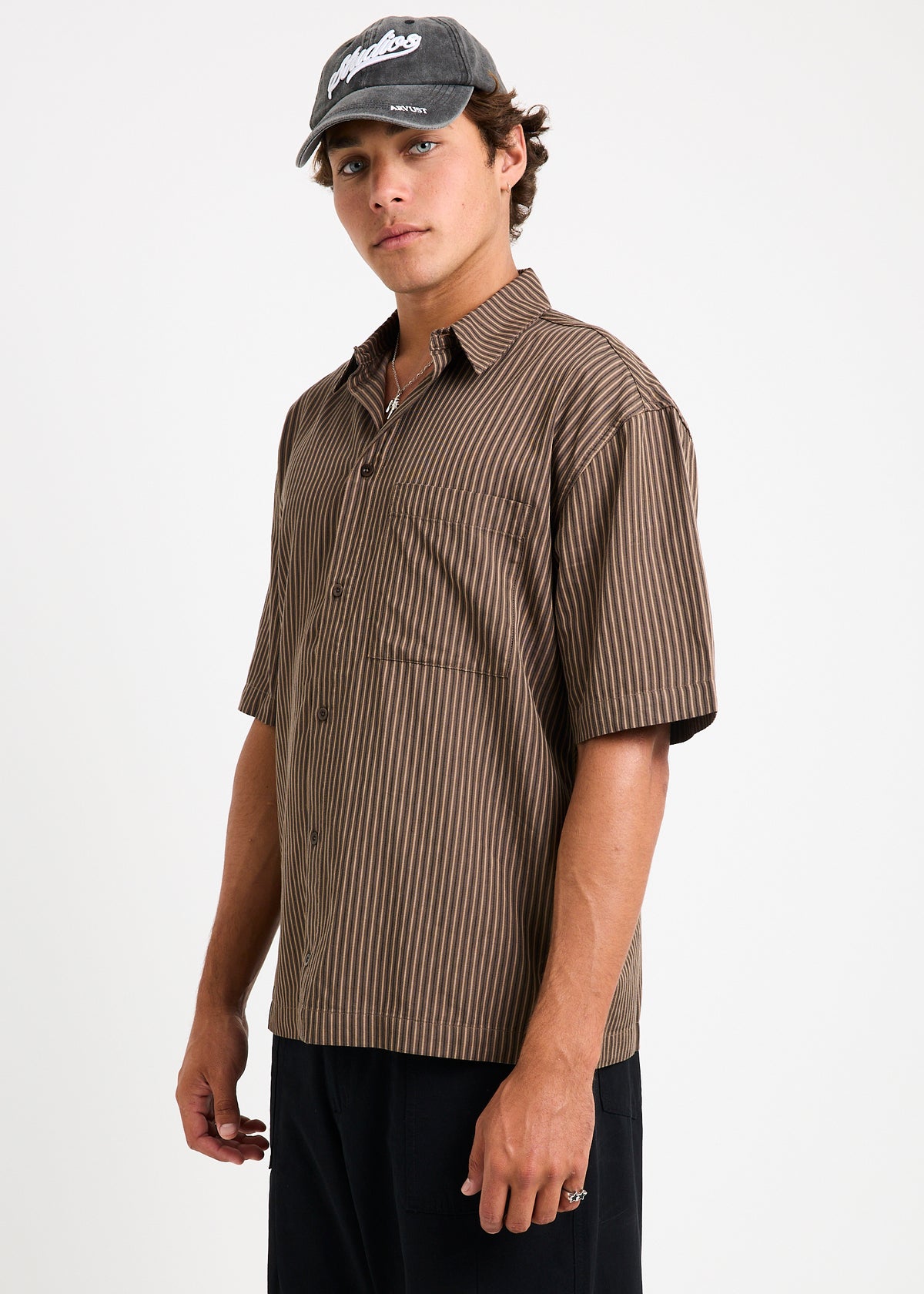 Cyrus Short Sleeve Shirt COFFEE STRIPE