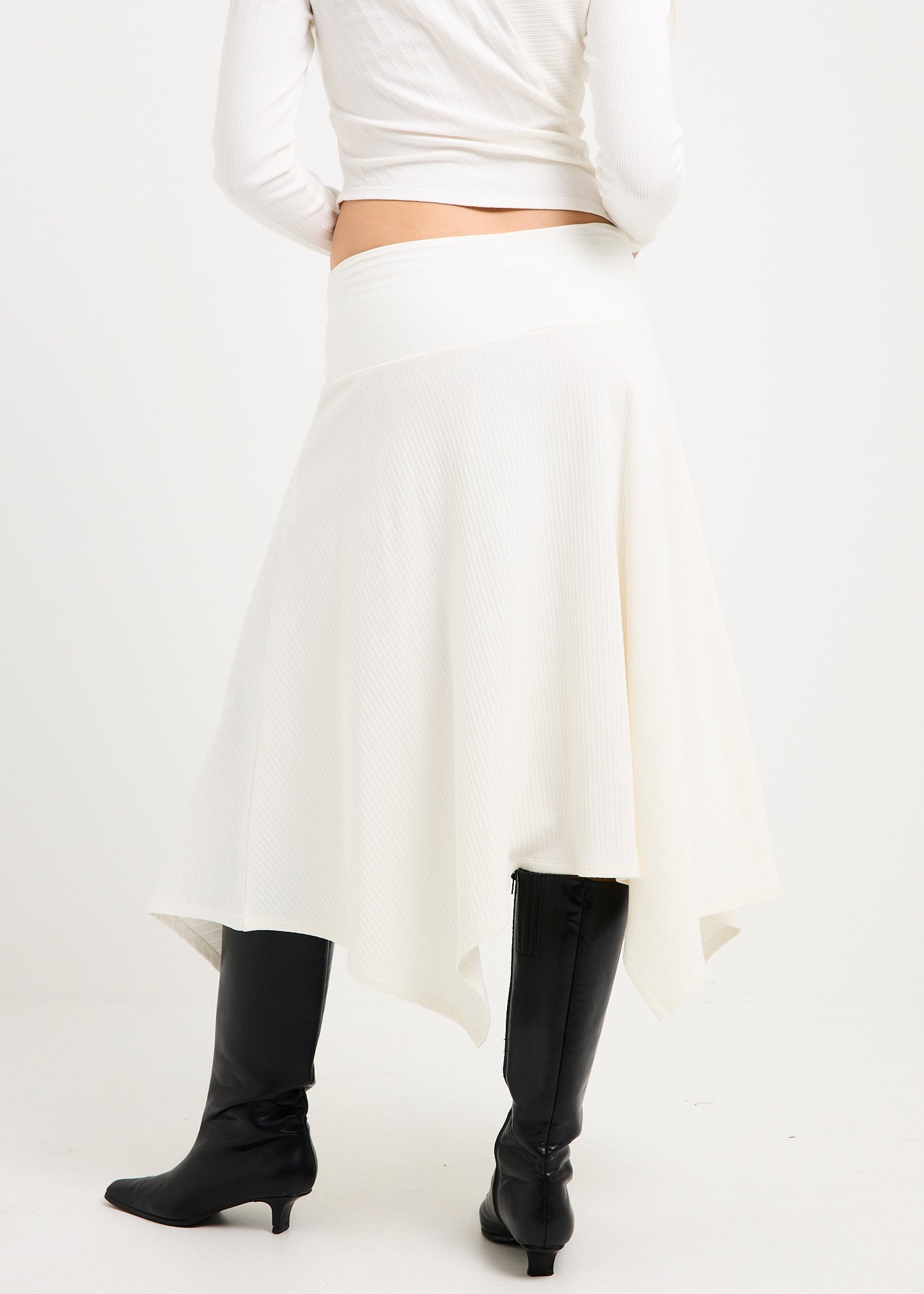 Ashley Ribbed Assymetrical Wrap Midi Skirt
