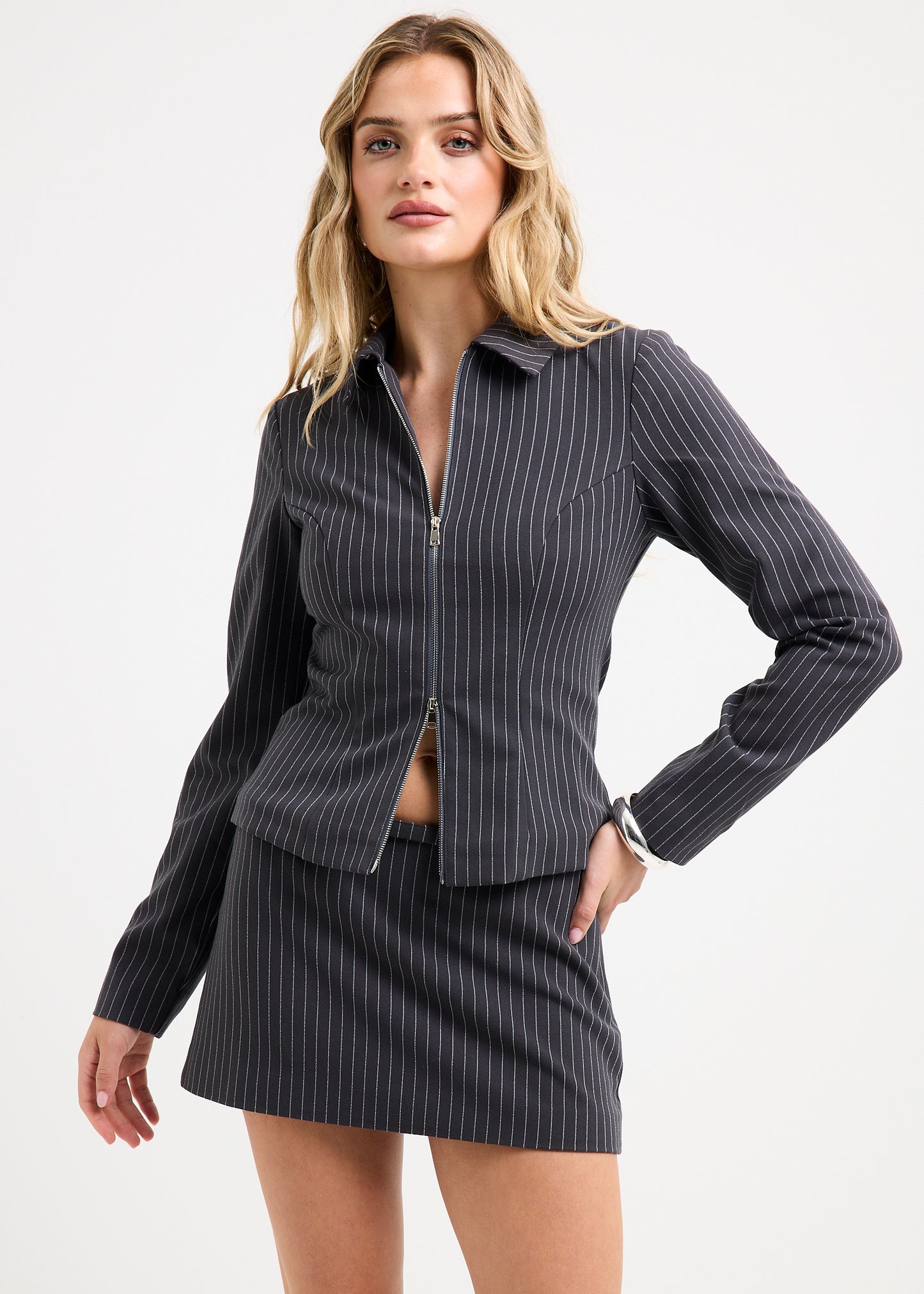 Anna Pinstripe Zip Jacket