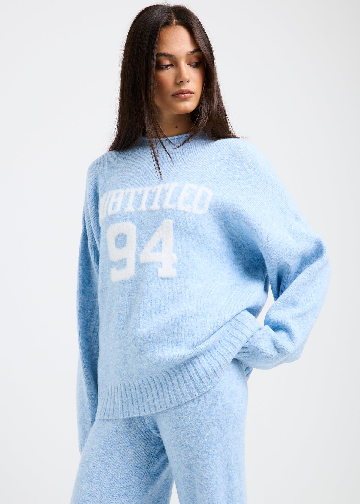 Kim Knit Oversized Crew Neck Jumper BABY BLUE