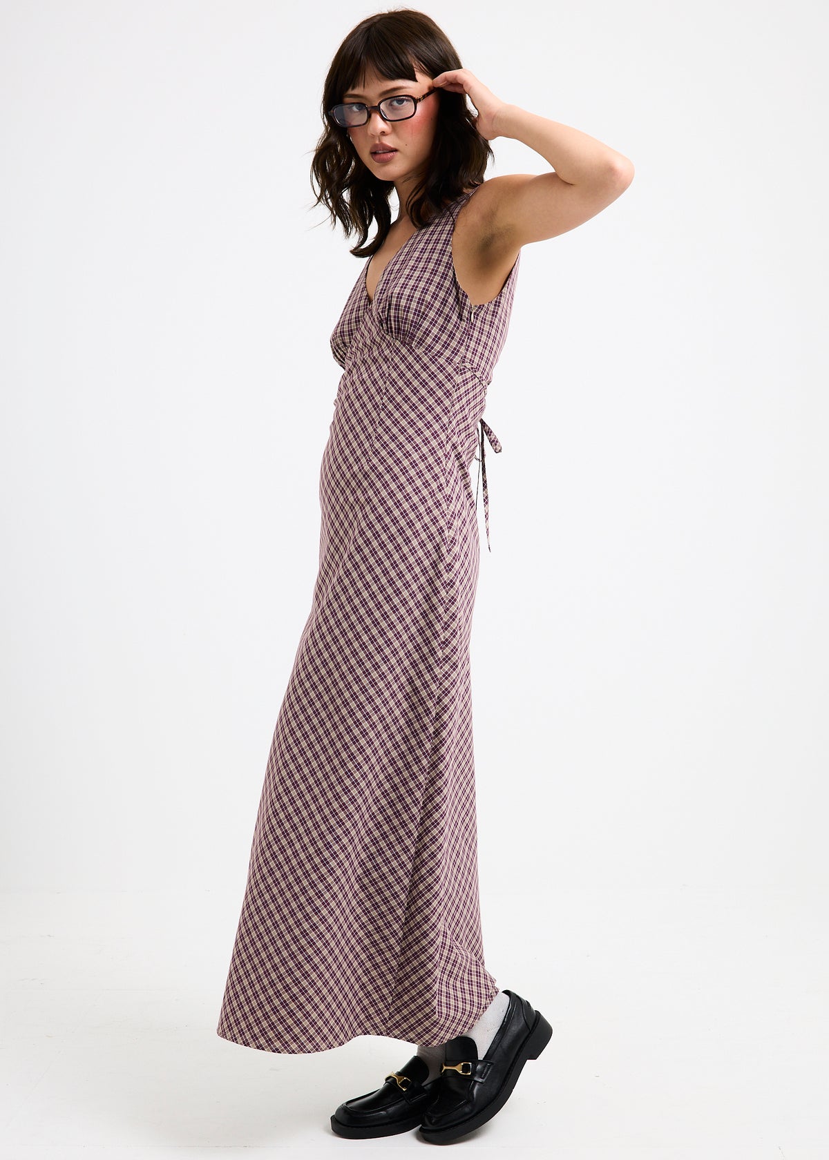 Kaia V Neck Midi Dress CHECKERED WINE