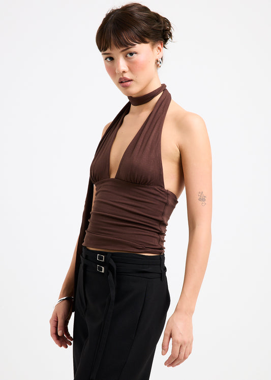 Eloise Halter Scarf Top CHOCOLATE