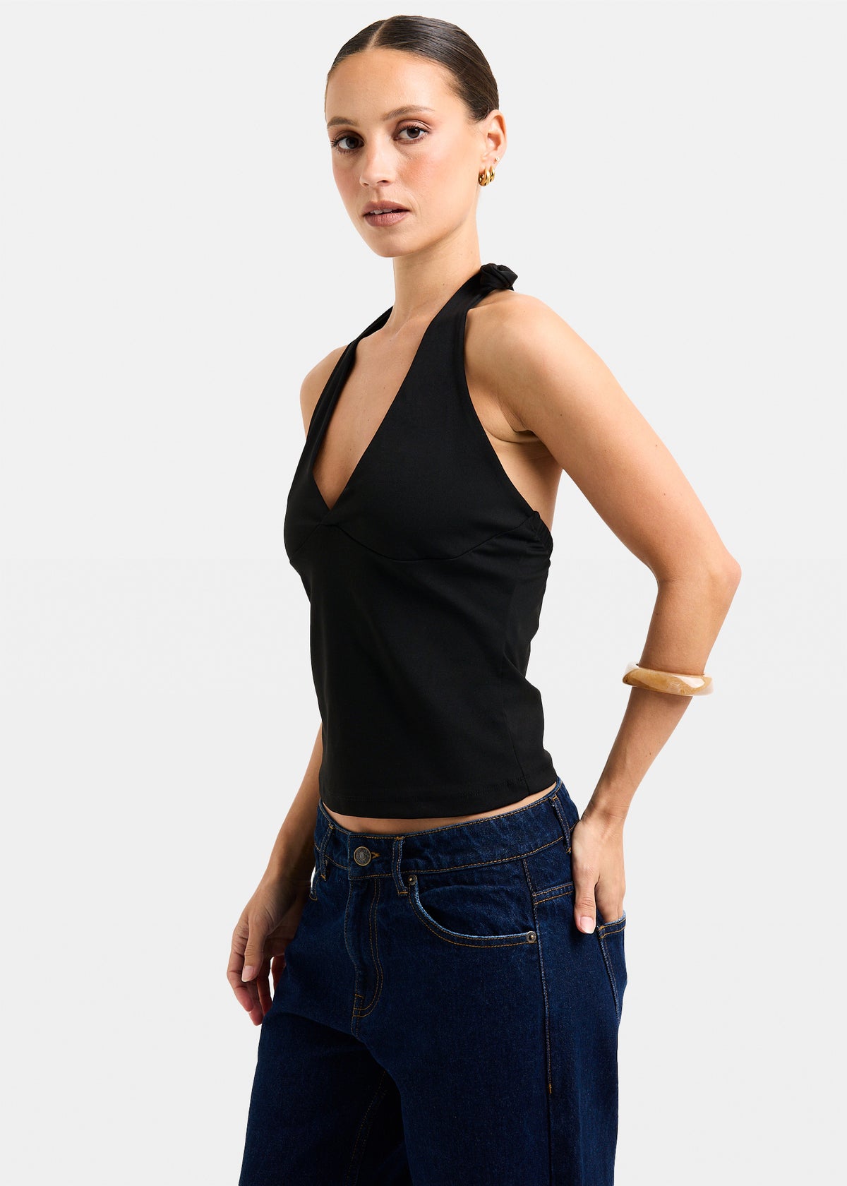 Plunge Halter Top BLACK
