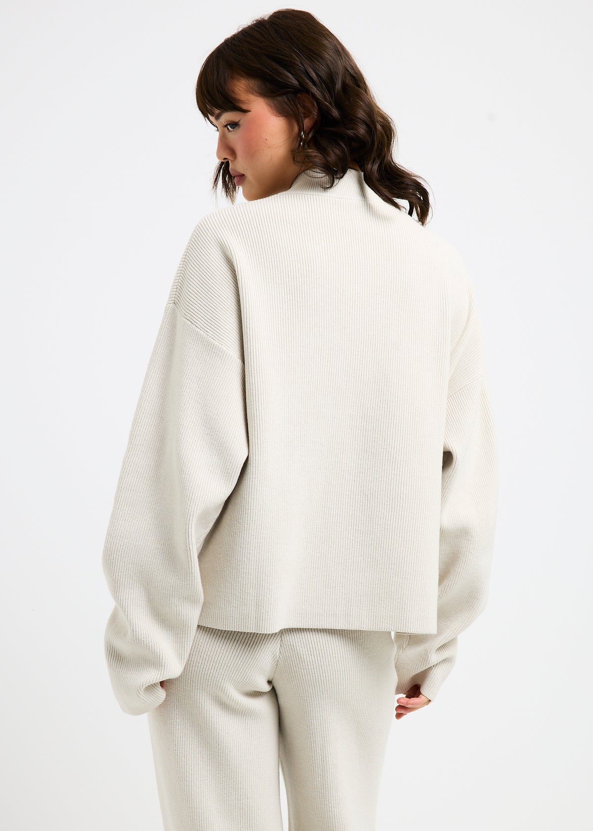 Agnes Rib Double Zip Through Jacket IVORY