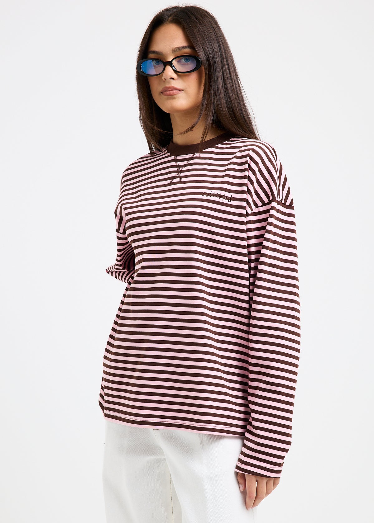 Hilo Striped Long Sleeve Top PINK BROWN