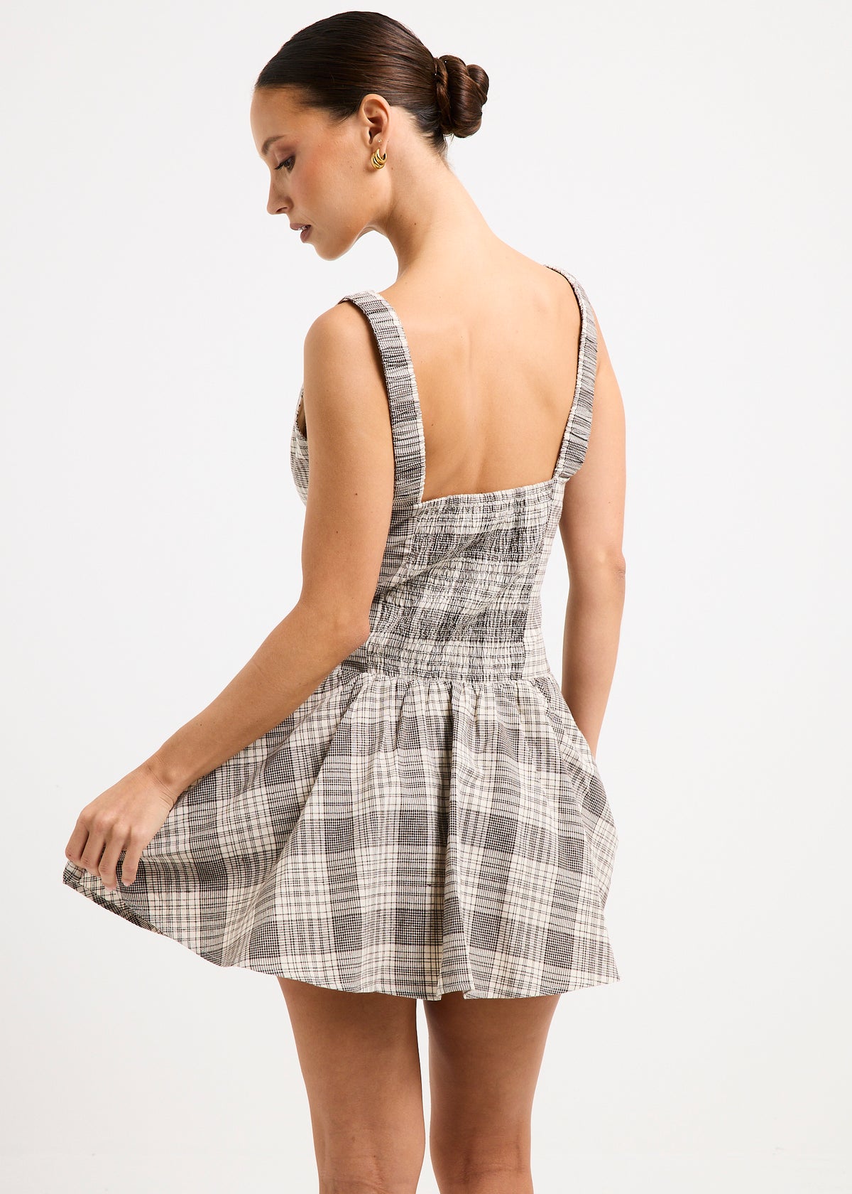 Guava Shirred Mini Dress PLAID