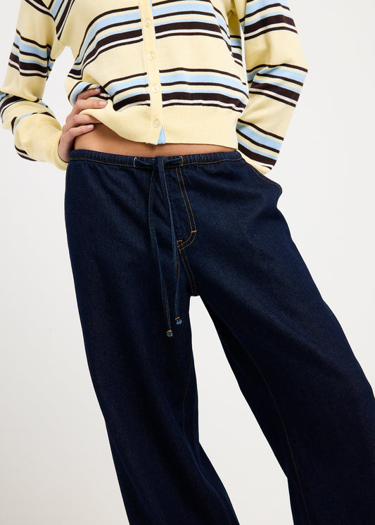Carmen Draw Cord Wide Leg Denim Jeans INDIGO