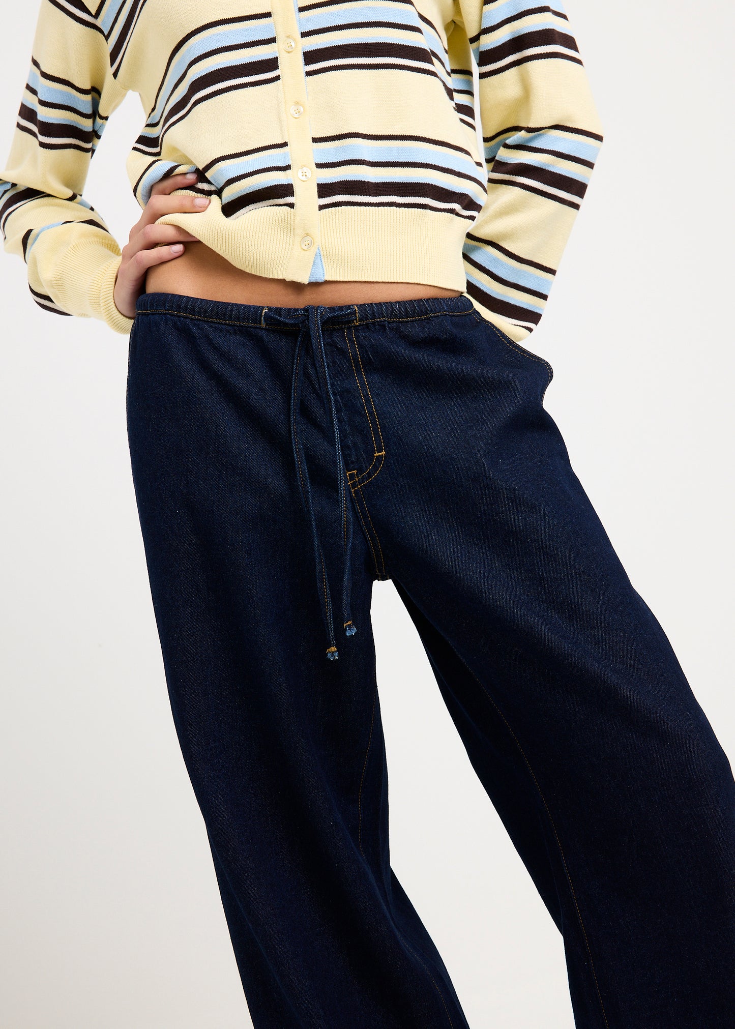 Carmen Draw Cord Wide Leg Denim Jeans
