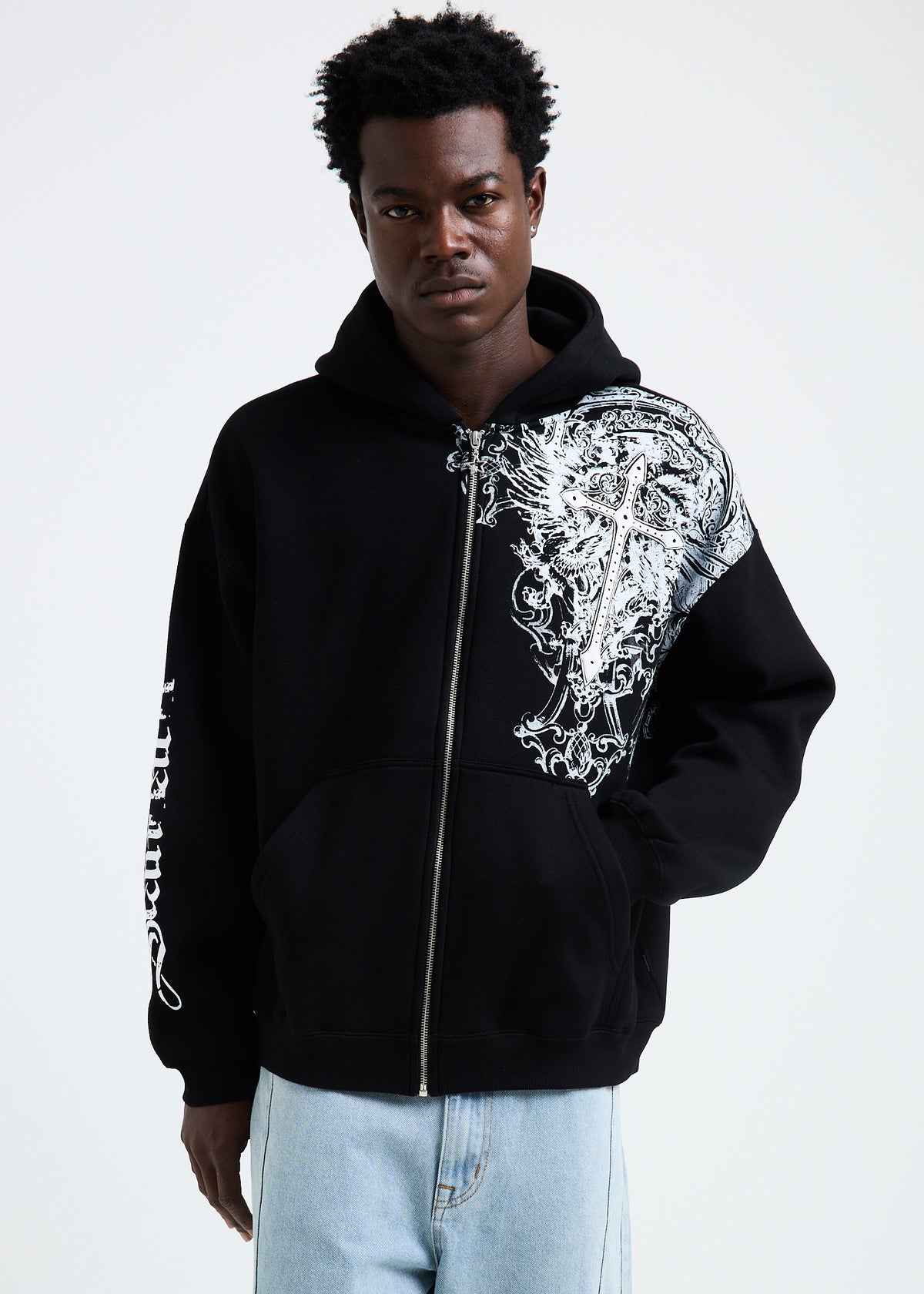 Crucifix Zip Hoodie BLACK
