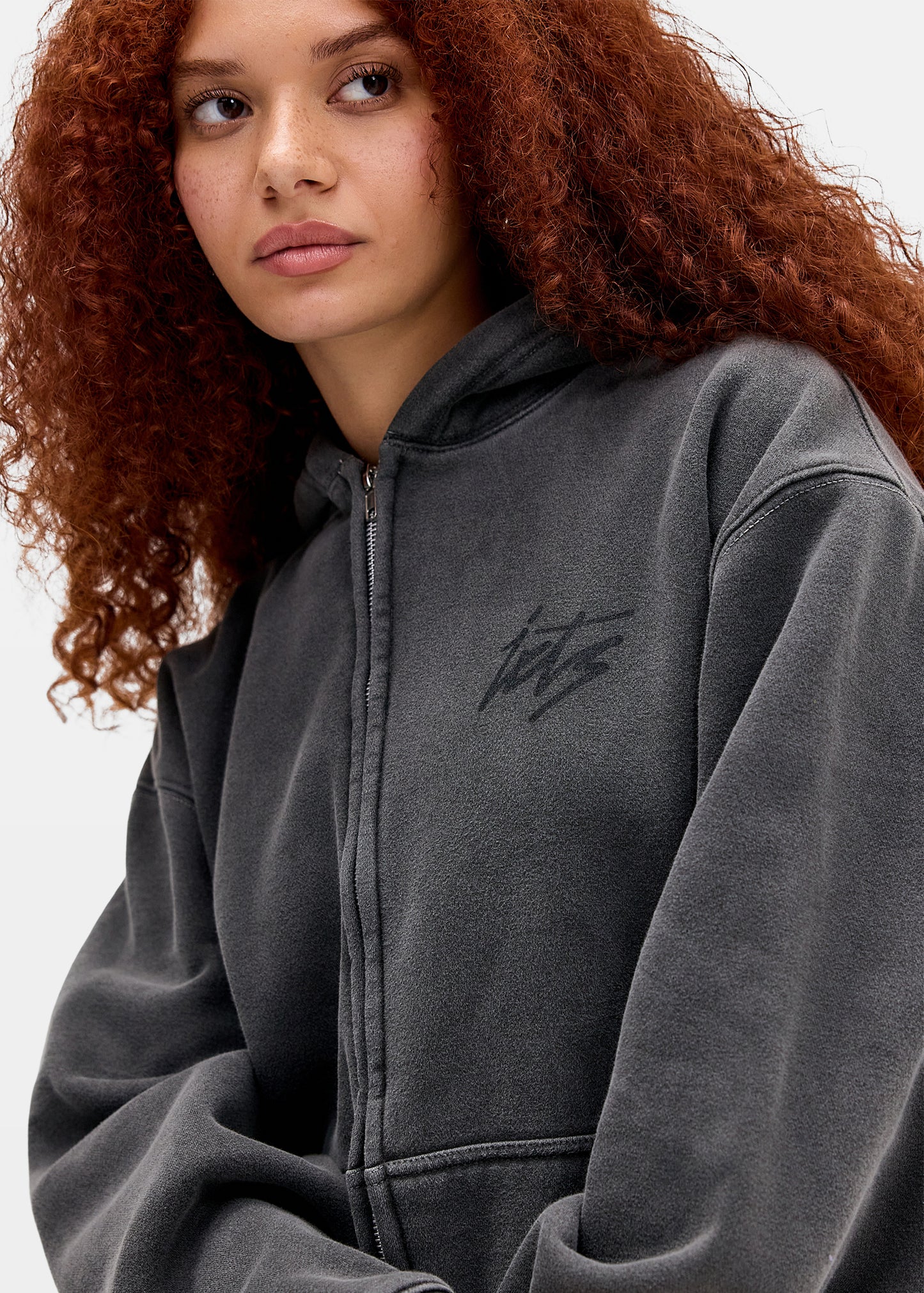 IF Script Logo Washed Zip-Up Hoodie Sweatshirt