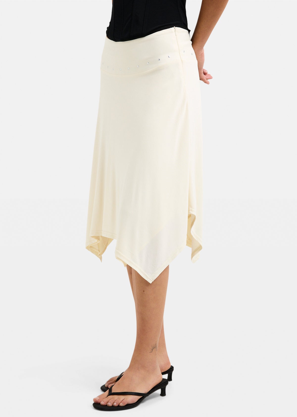 Sia Stud Handkerchief Midi Skirt WHITE