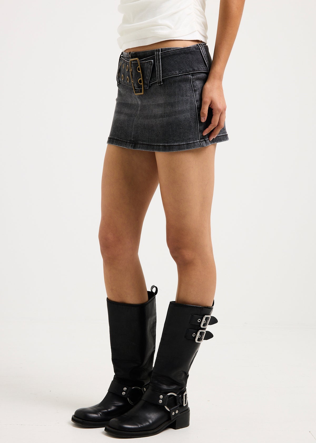 Leia Belted Denim Mini Skirt