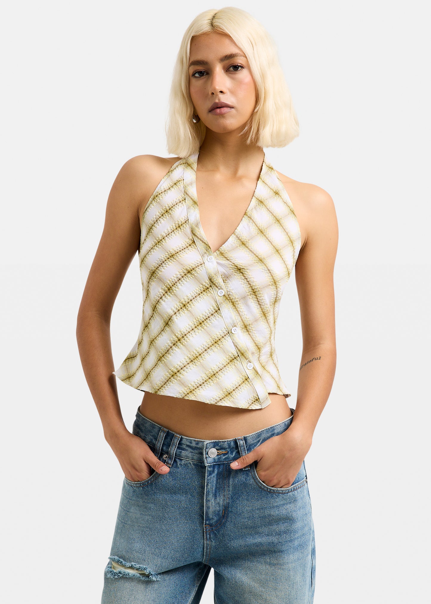 Abby Asymmetric Check Top