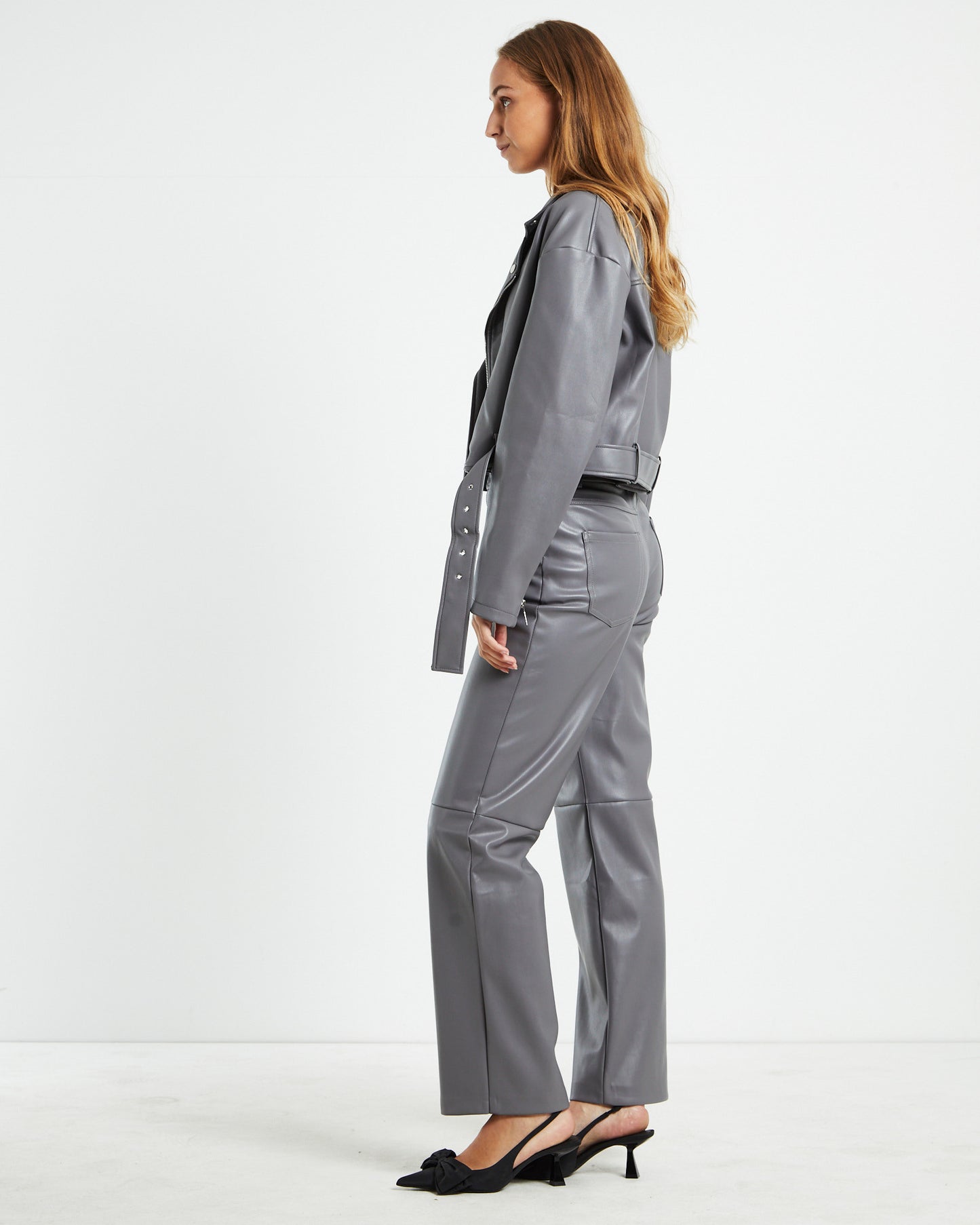 Enya Boxy PU Biker Jacket Grey