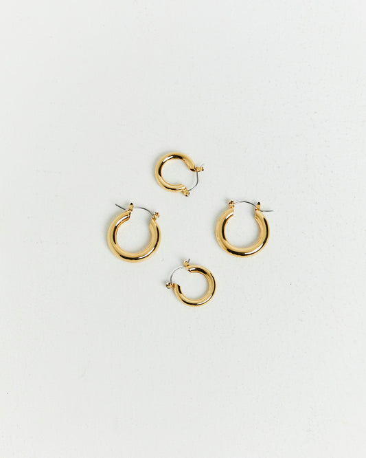 14k Classic Hoops Set Plated GOLD