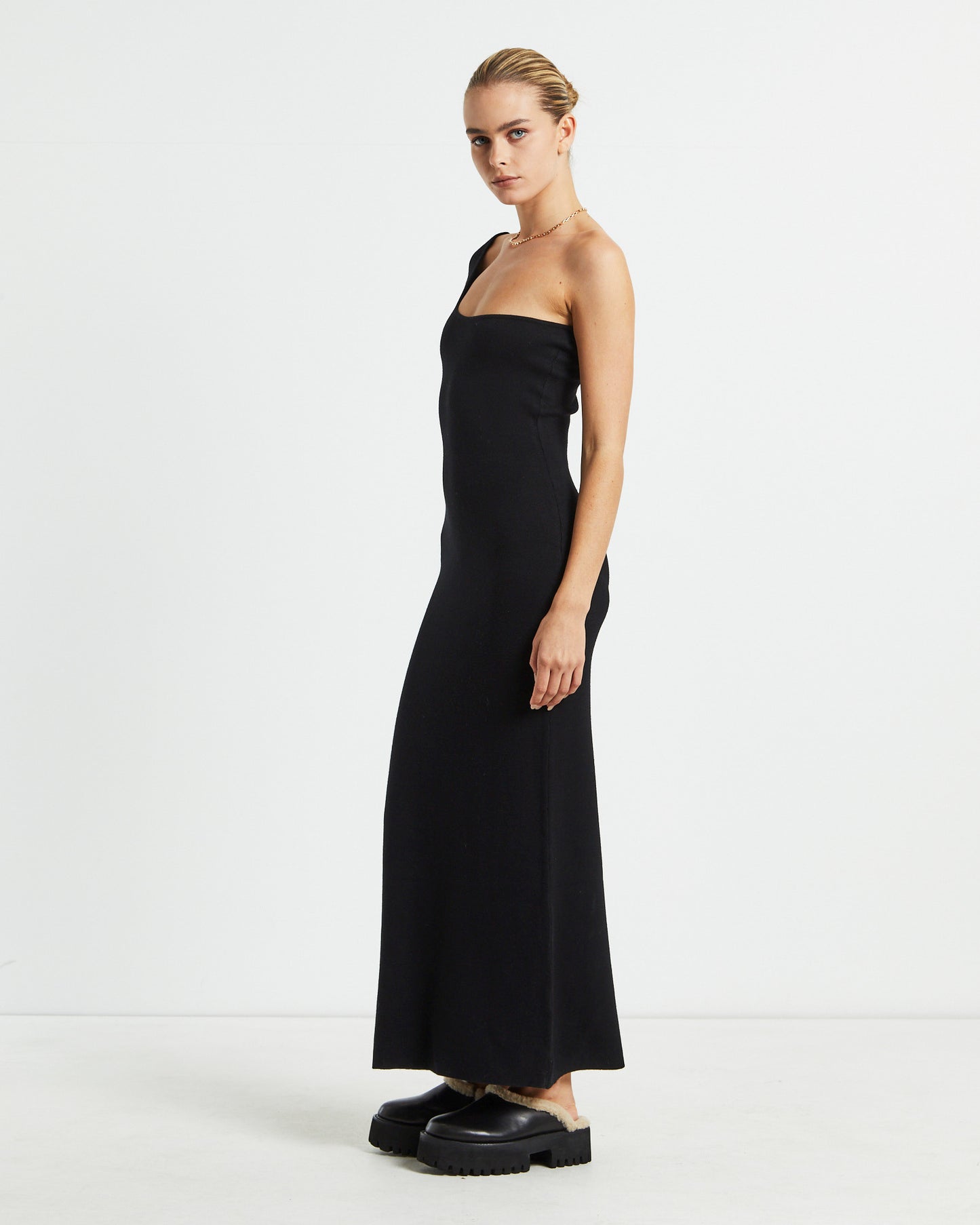 Monty One Shoulder Knit Dress Black