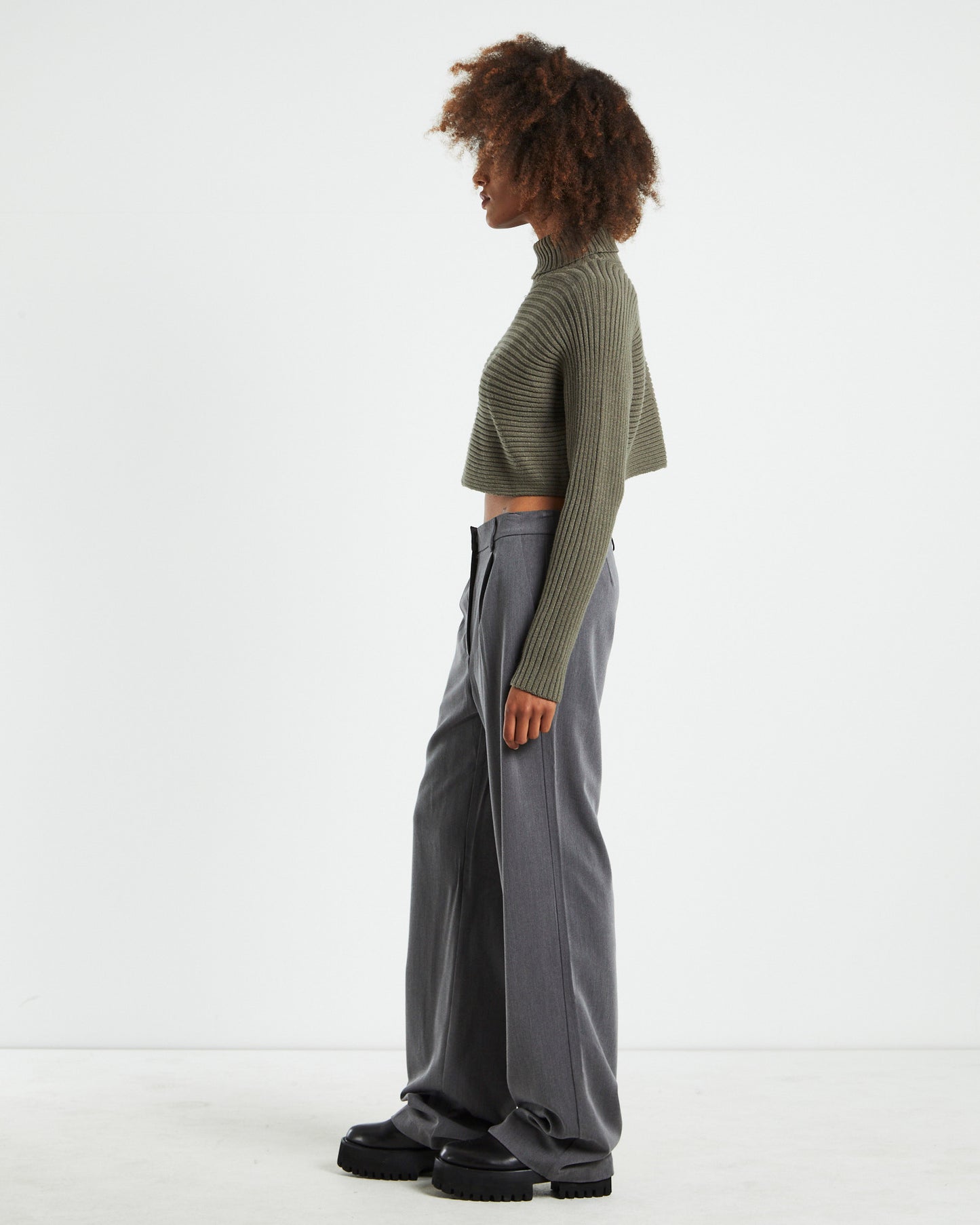 Goldie Roll Neck Knit Jumper Sage Grey