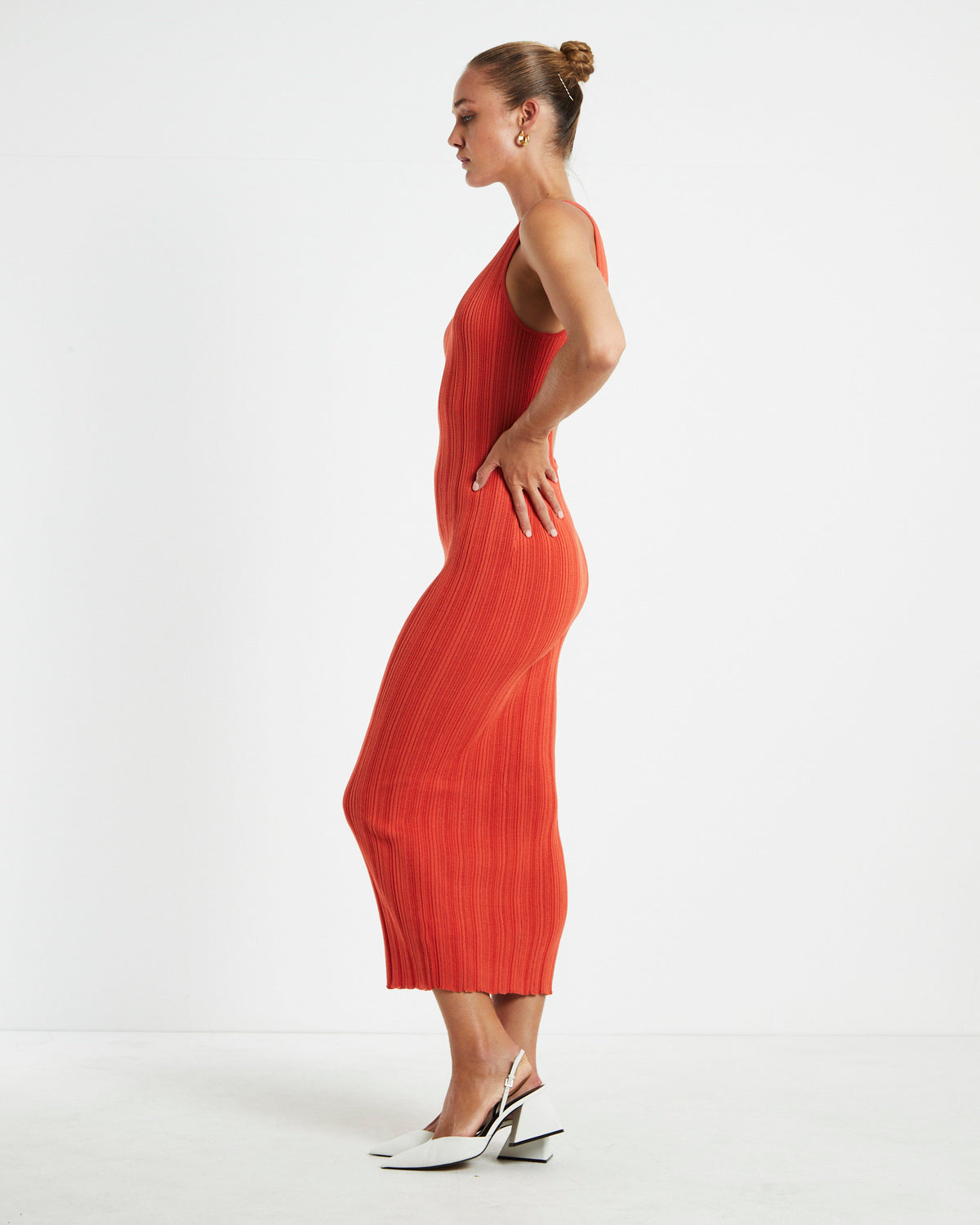Lucinda Cut Out Midi Dress Burnt Red RED