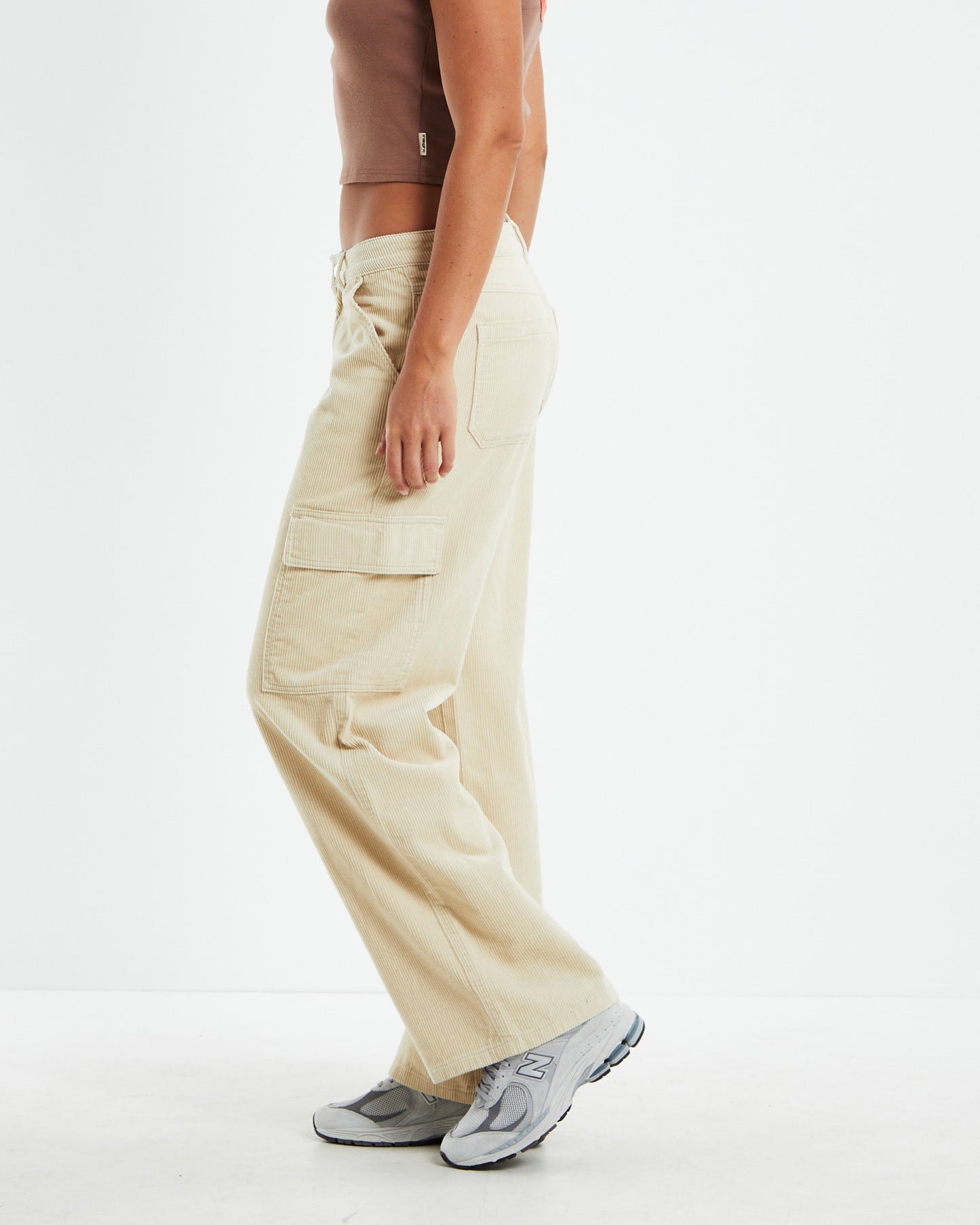Octavia Low Jumbo Cord Cargo Pants Cream