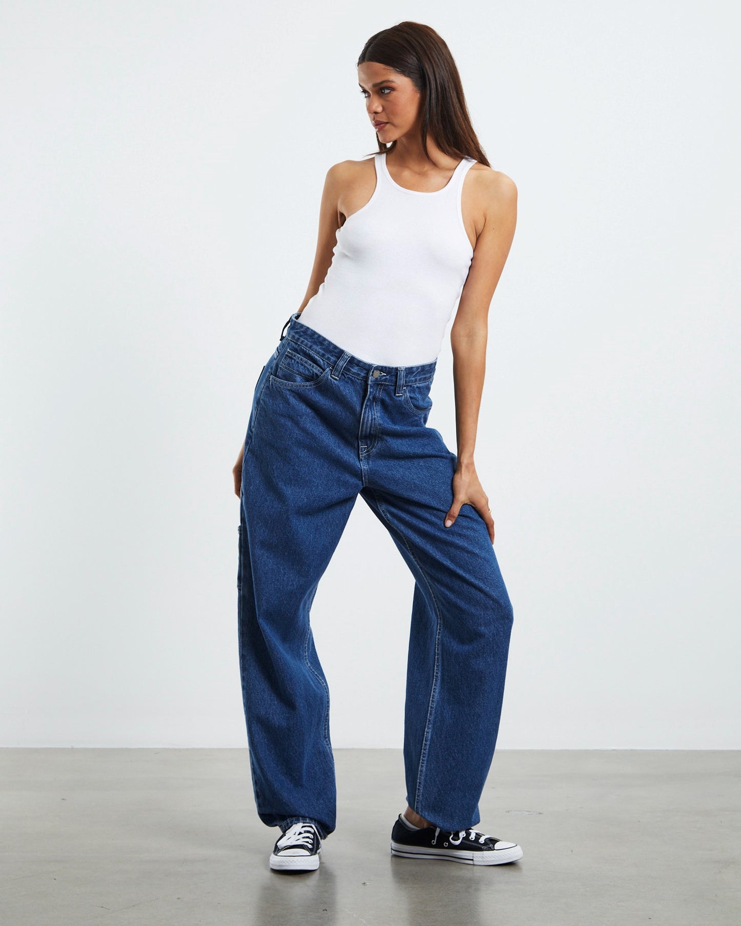 Faye Worker Denim Jeans Pebble Mid Stone