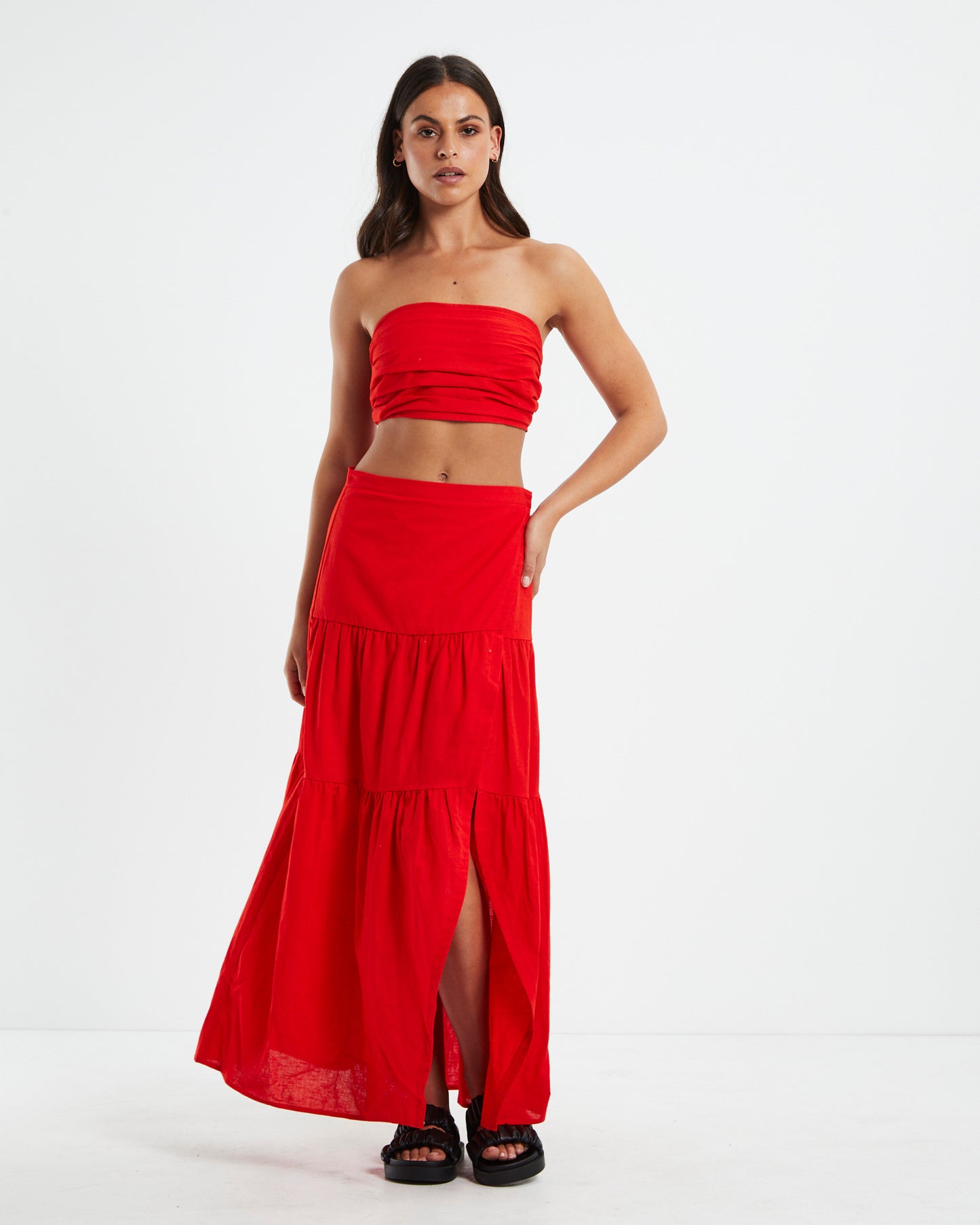 Mya Ruched Bandeau Top Red
