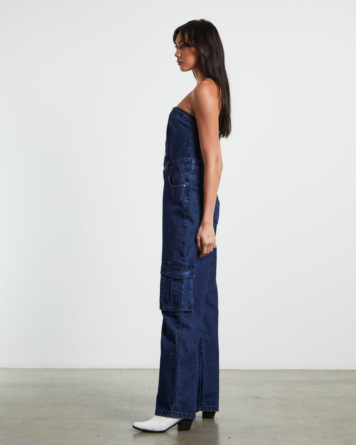 Sabrine Strapless Denim Boiler Suit Ink Blue BLUE