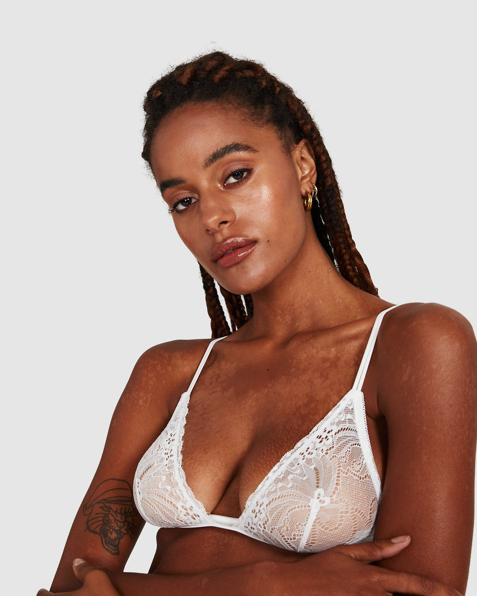 Cora Contrast Lace Soft Cup Triangle Bra White