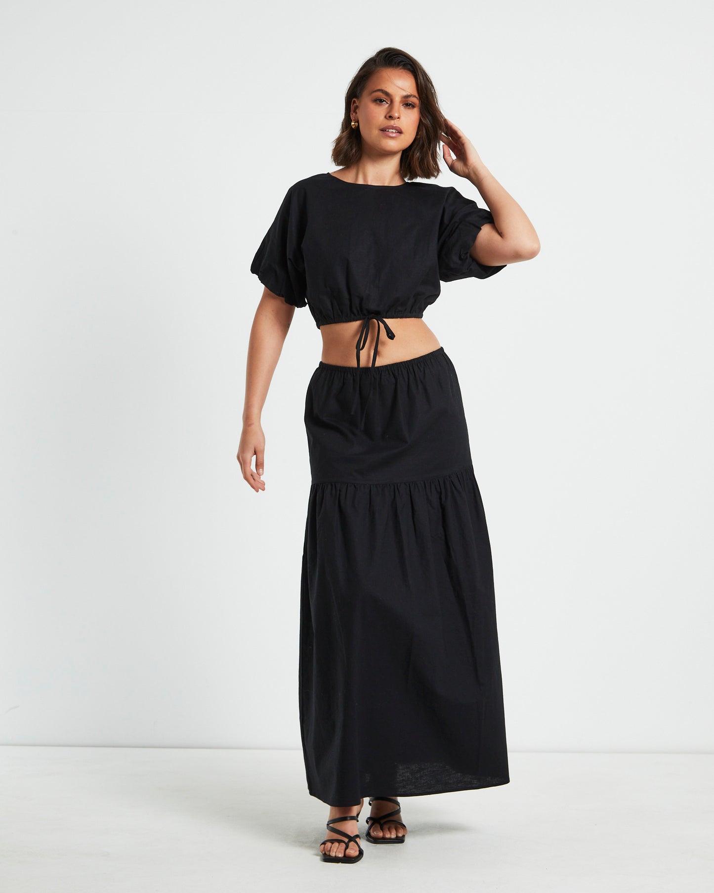 Melody Linen Maxi Skirt in Black