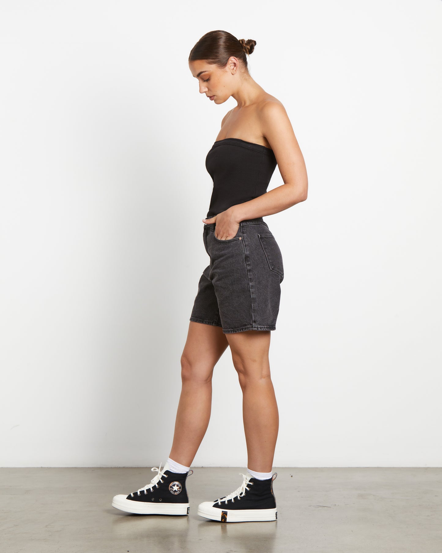 Heather Long Line Bandeau in Black