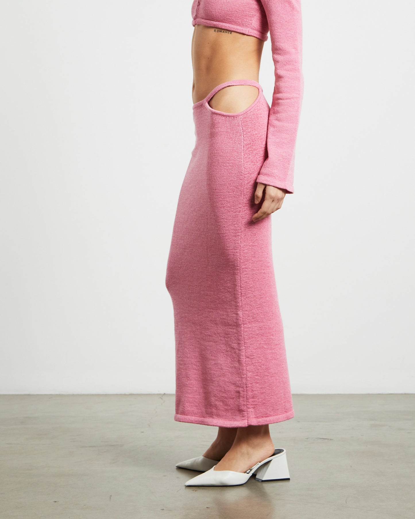 Mika Knit Strap Midi Skirt in Strawberry Pink
