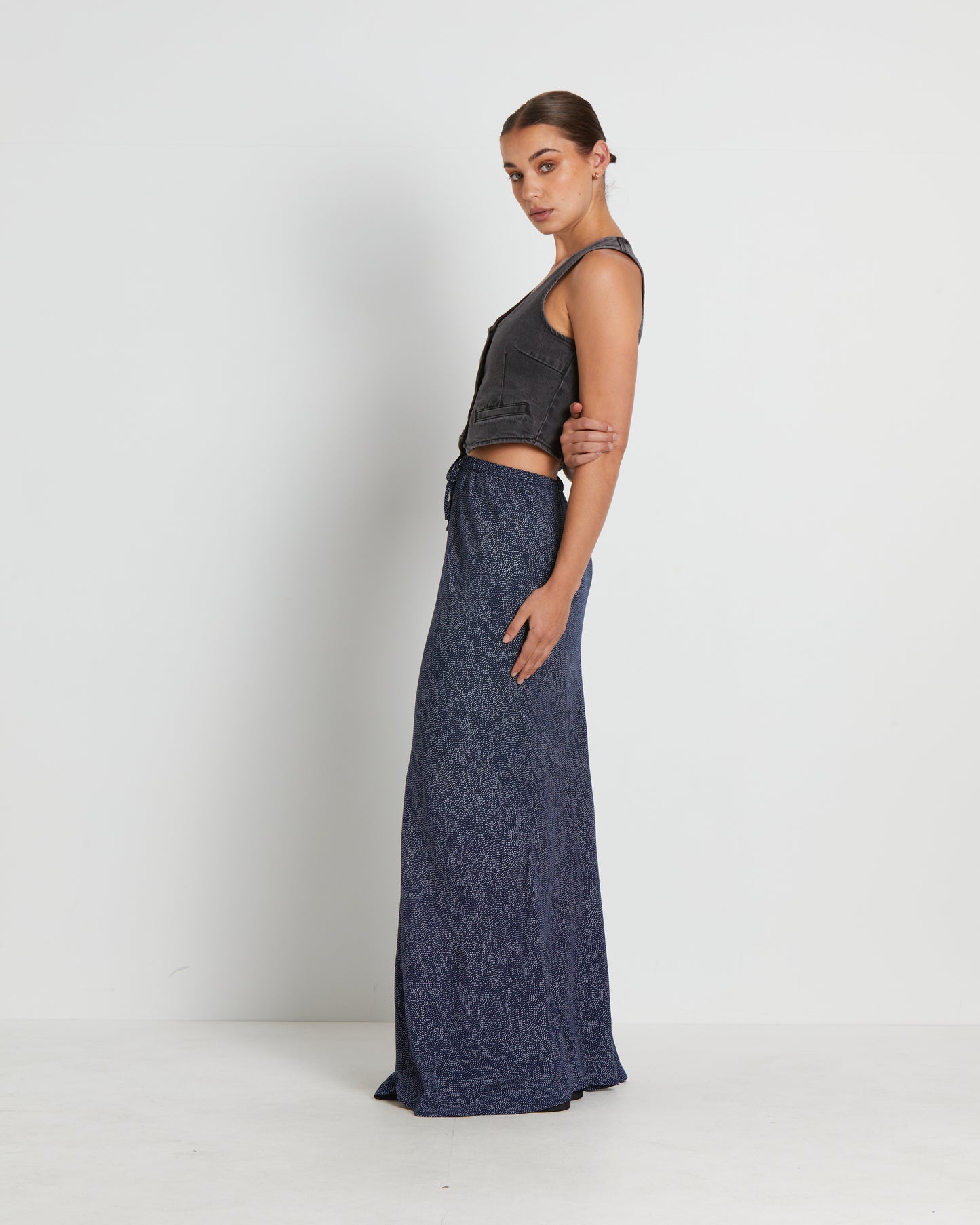 Slip Maxi Skirt in Mini Spot Navy