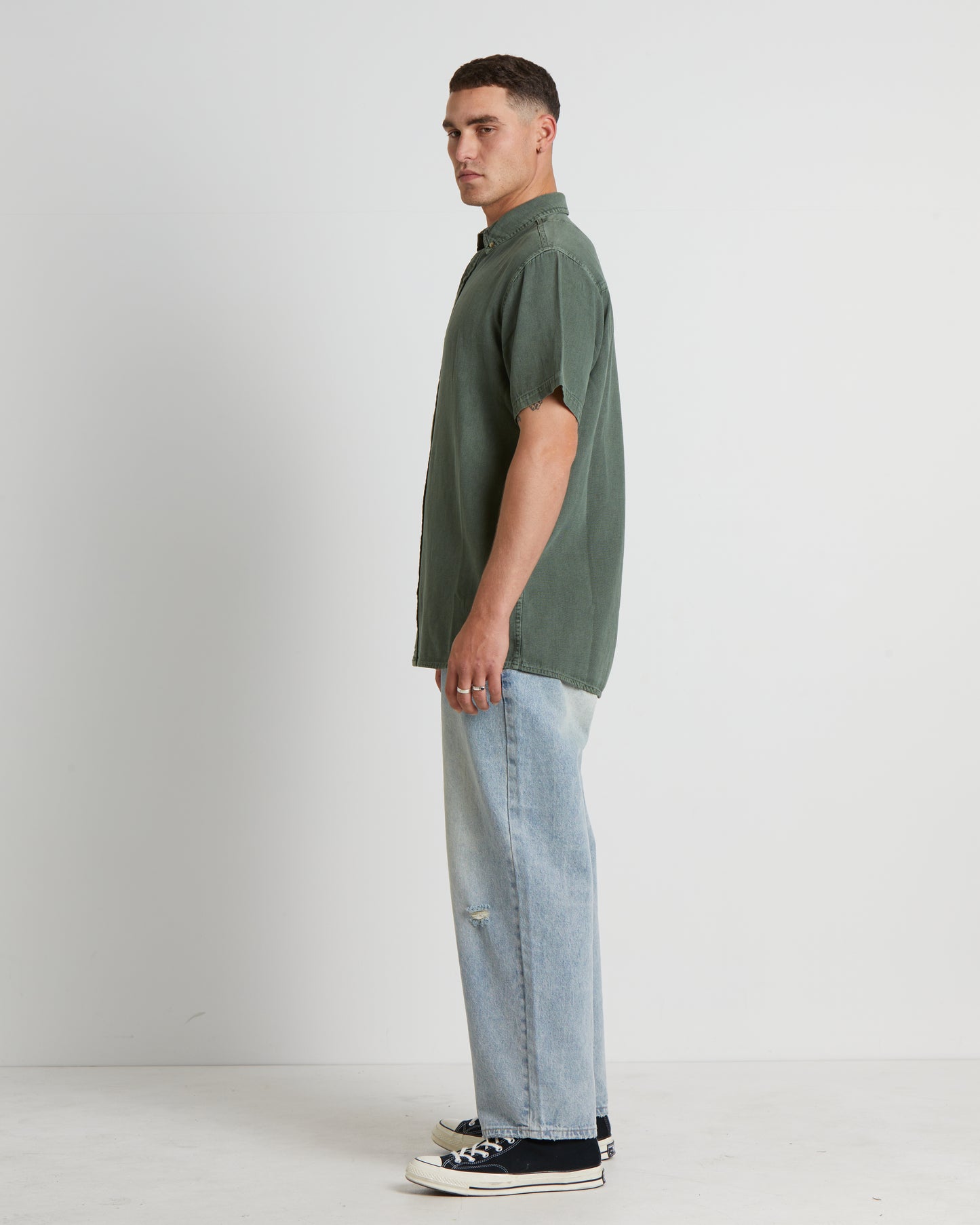 Men At Work Oxford Short Sleeve Shirt in Thyme Green