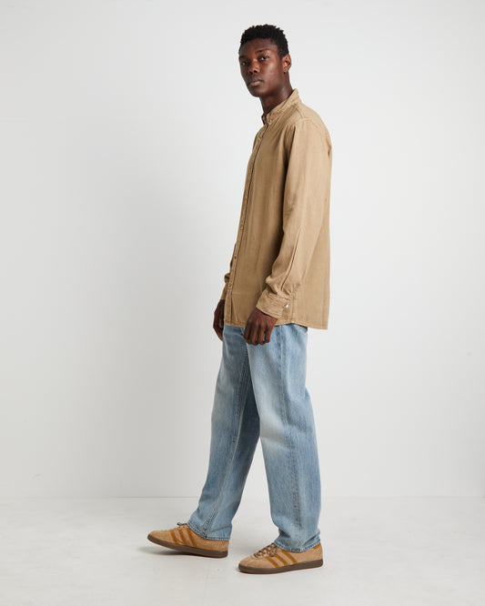 Men At Work Oxford Long Sleeve Shirt in Sand NATURAL