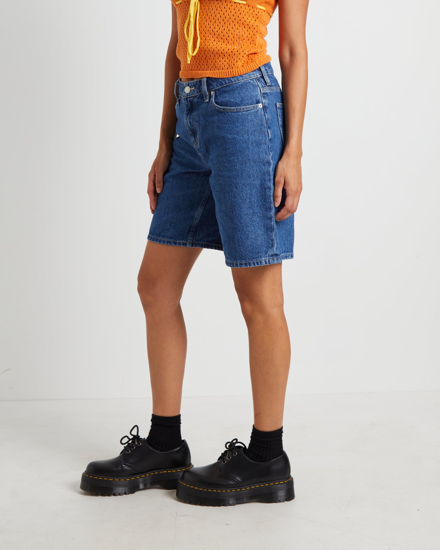 90s Mid Baggy Denim Shorts in Bronx Blue