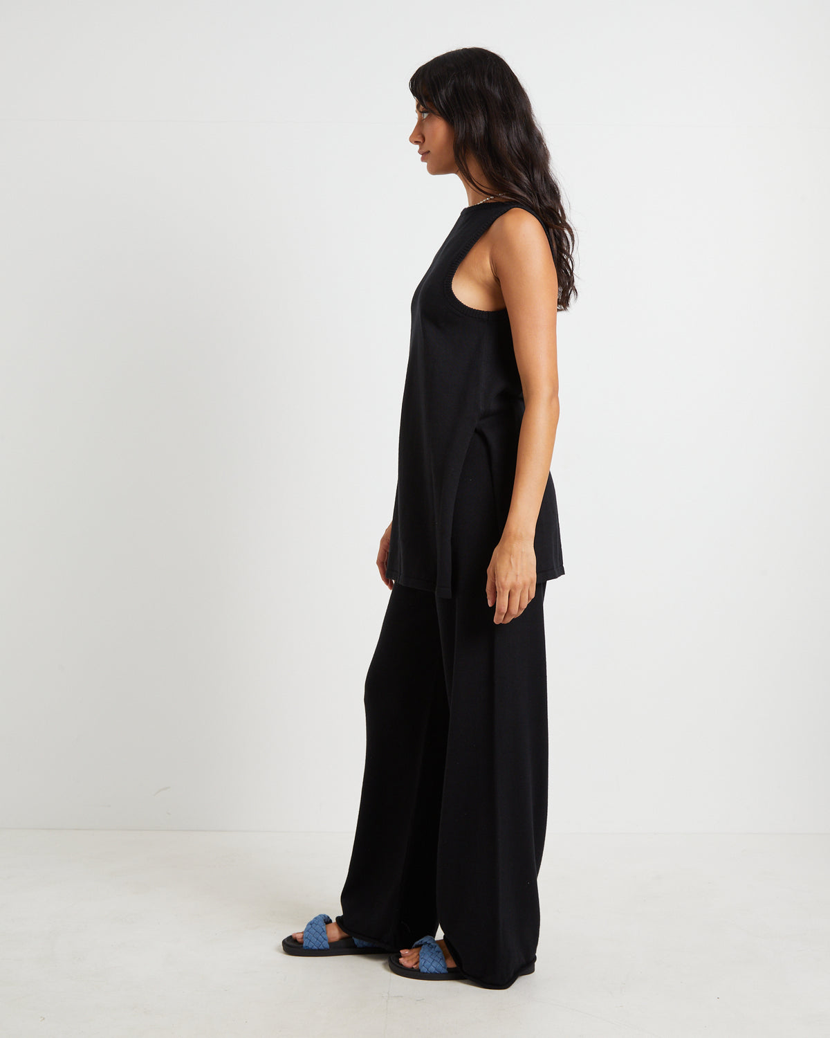 Riley Split Tank Top in Black BLACK