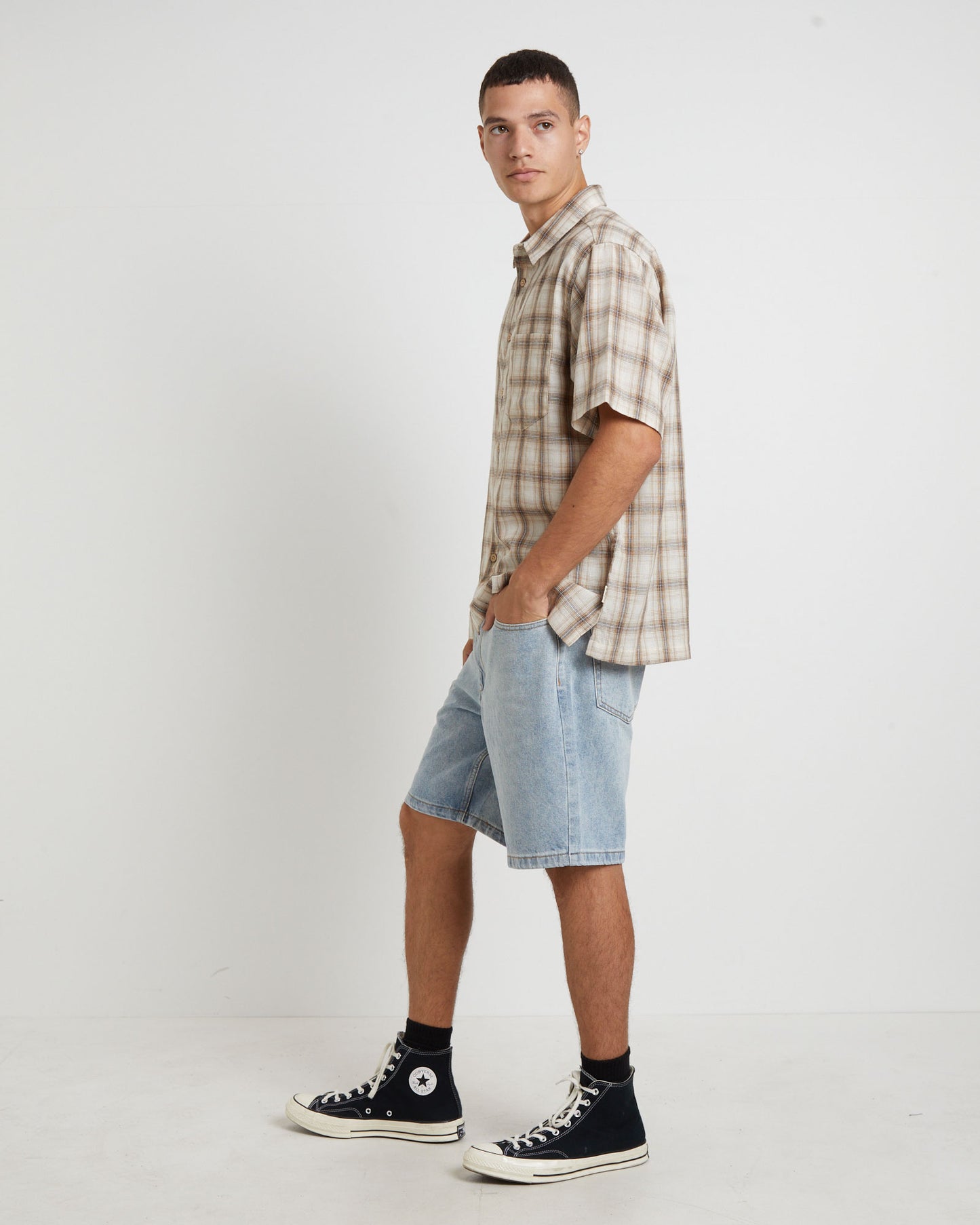 Dazed Check Short Sleeve Resort Shirt in Natural
