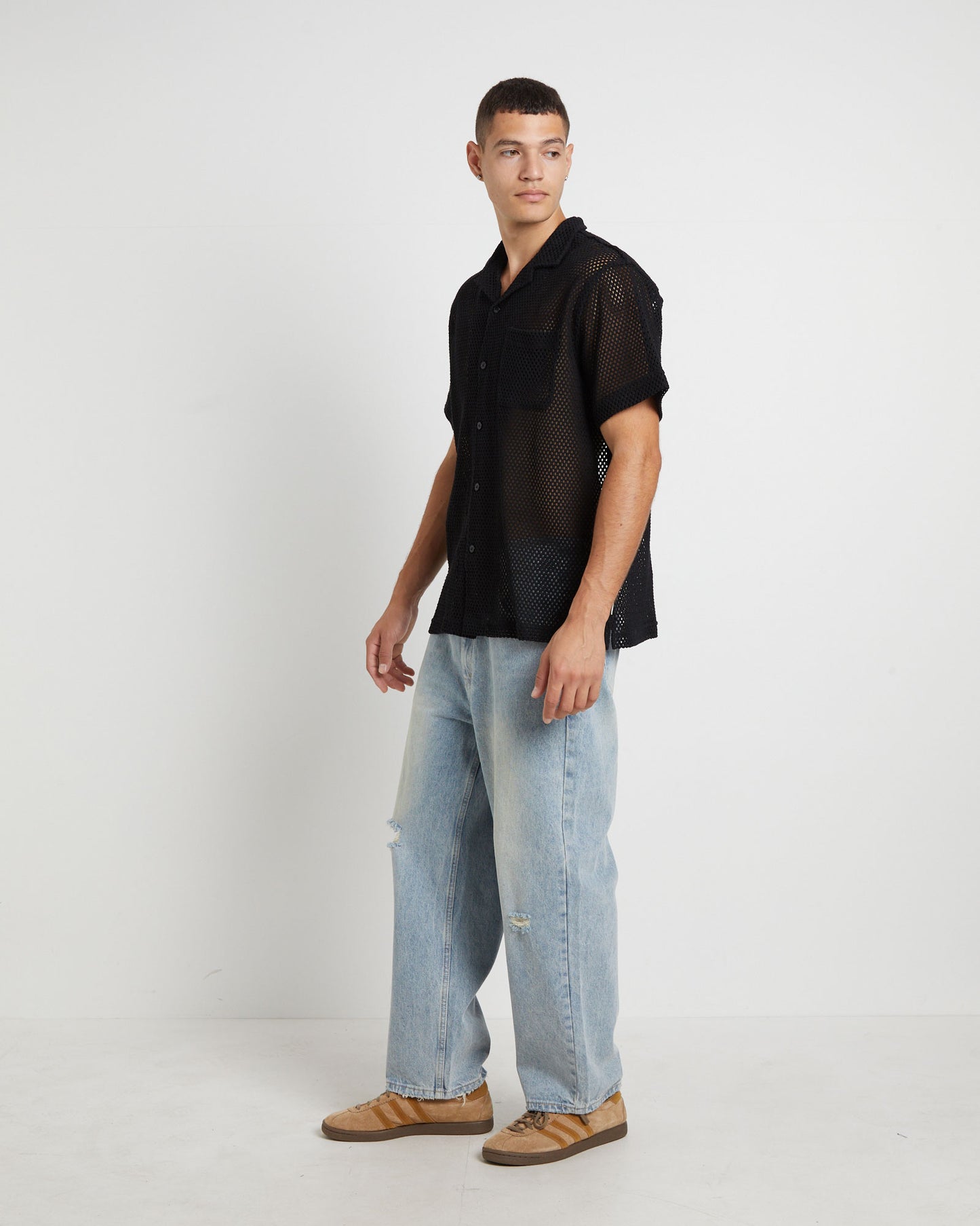 Diego Mesh Short Sleeve Shirt in Black