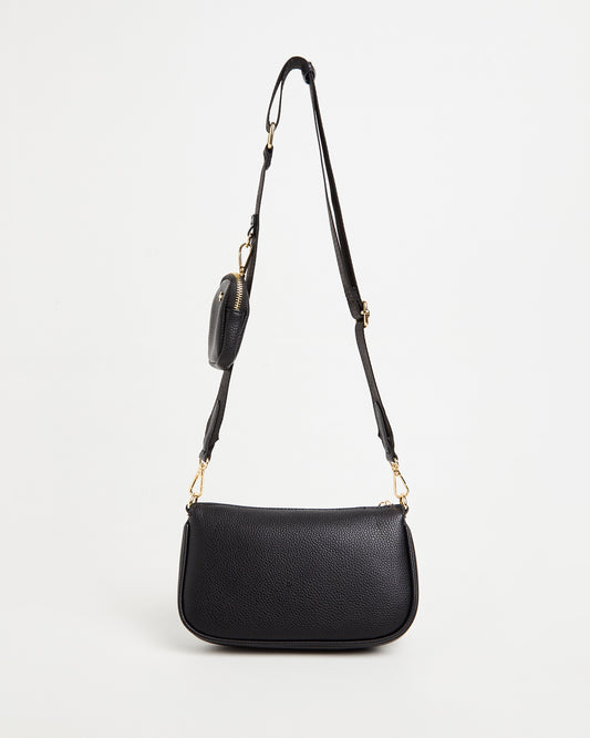 Marmont Double Pouch Cross Body Bag in Black BLACK PEBBLE/GOLD