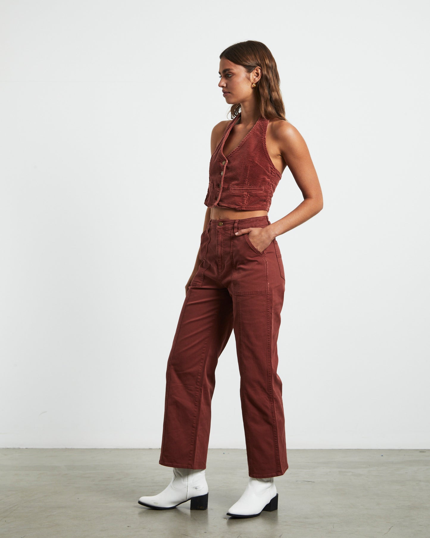 Halter Vest Top in Brick Cord