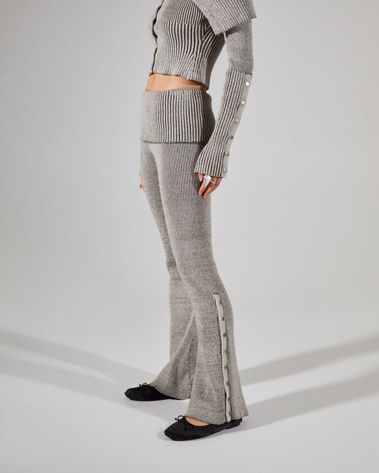 Plated Knit Popper Trousers GREY